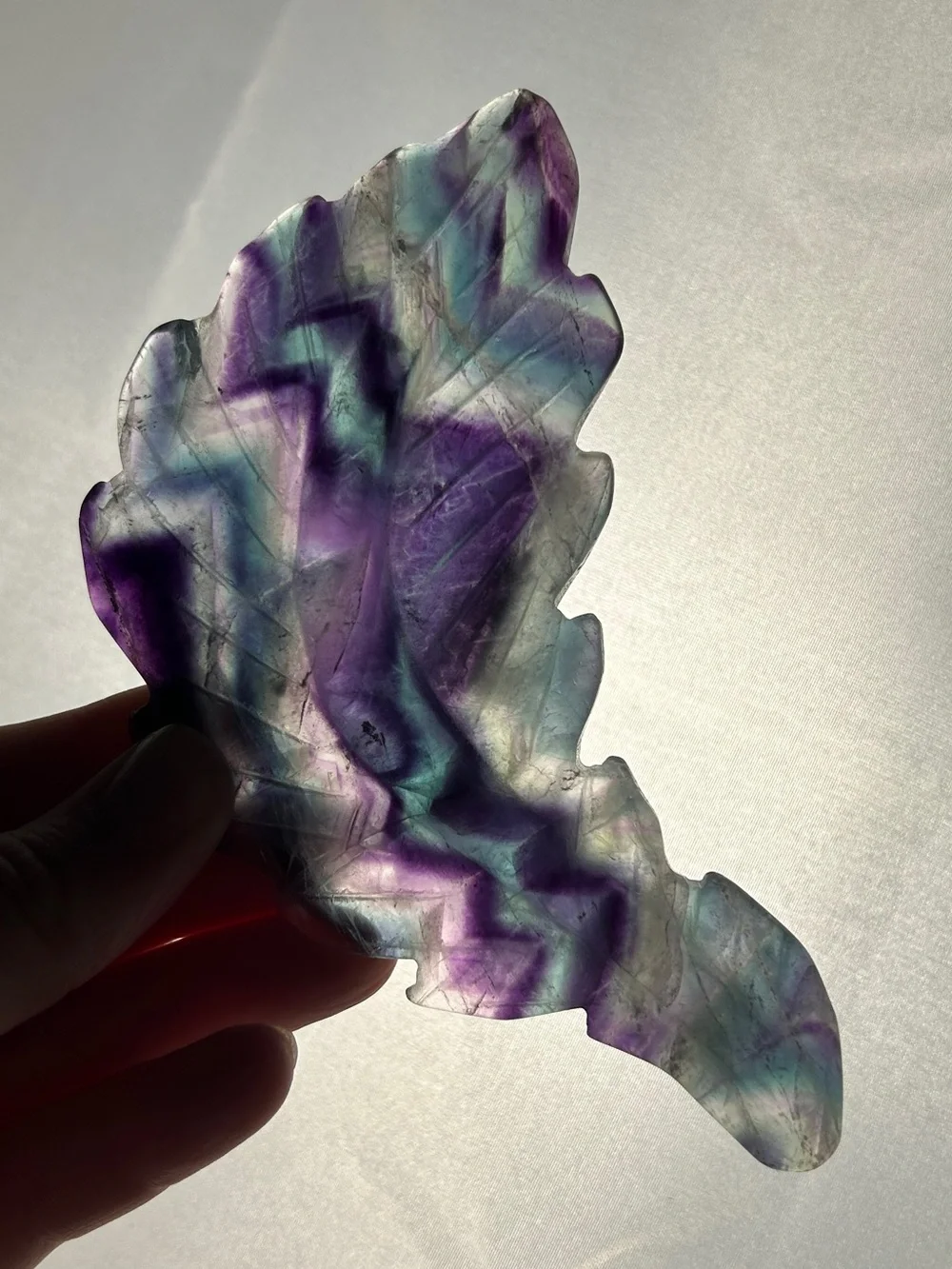 Hand-Carved Fluorite Leaf - Picture 3 of 4